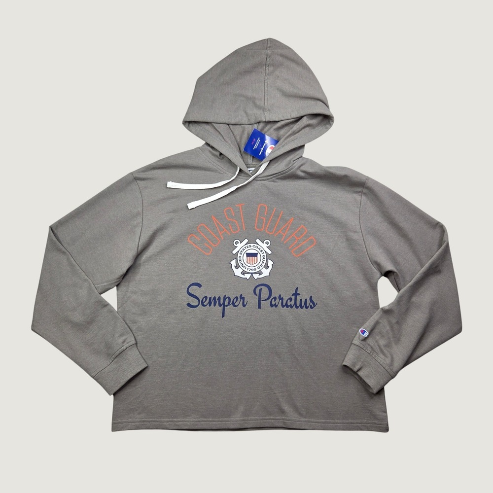 Champion Womens M Coast Guard Semper Paratus French Terry Crop Hoodie Top NWT